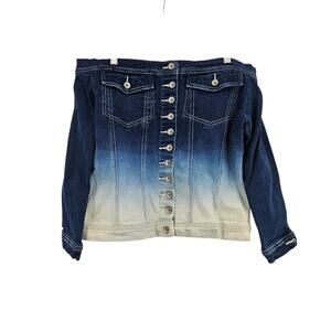 Vintage Revolt Y2k Top Blue Ombre Off Shoulder Button Down Long Sleeve Denim M